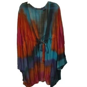 The Pyramid Collection Tie Front Rainbow Art to Wear Jacket Size 1X